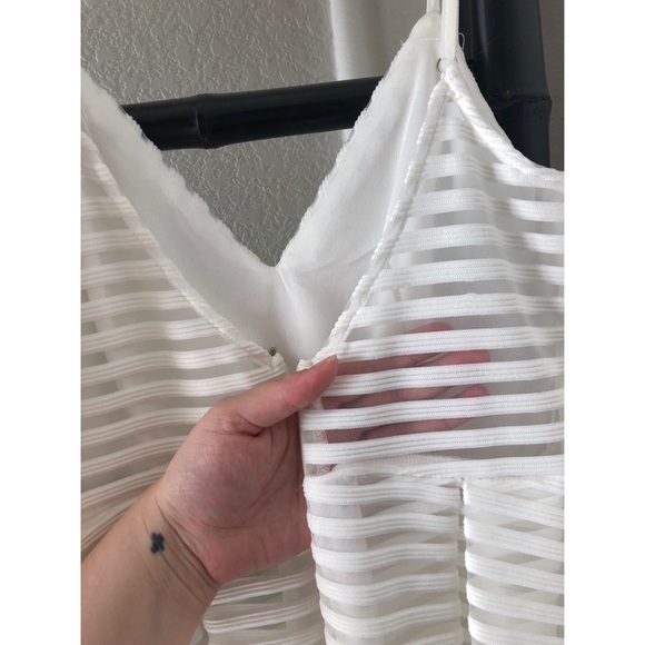 Boutique white striped sheer overlay mini dress - Picture 4 of 5